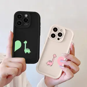 Soft TPU Dino Couple Cover for iPhone 11 12 13 14 15 16 Pro Max | Cuddly & Colorful Design