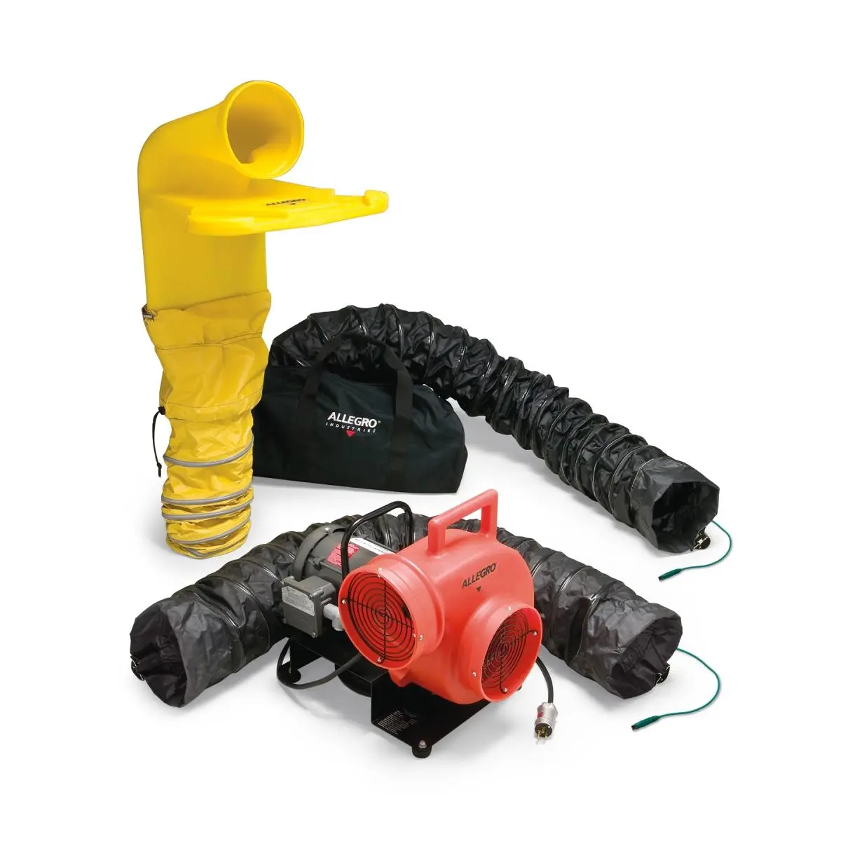 Allegro Industries 9503 8-in Heavy-Duty Explosion-Proof Portable Handheld Shop Exhaust Blower, Polyethylene Ventilation System with 6' & 15' Ducting Set for Confined Space Site Use