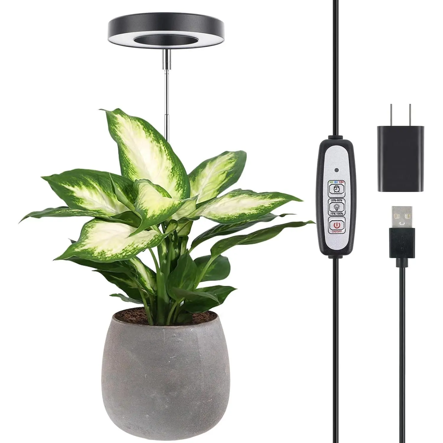 Full Spectrum LED Grow Light, Adjustable Brightness Plant Lamp with Timer Function