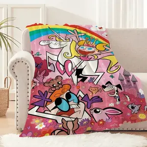 Funny Cartoon Dexters Laboratory Flannel Soft Plush Warm Comfort Blanket for Sofa Living Room Office Bedroom Travel Gift,Birthday Gift, Gift for Him, Gift for Her