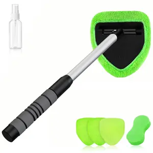 Windshield Window Cleaner Tool, Windshield Cleaner Car Windshield Cleaning Tool with Reusable Microfiber Pads Glass Wiper Kit with Extendable Handle Car Window Cleaner for Car Cleaning (Green)