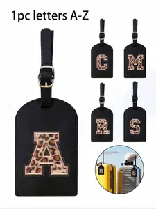 1pc Tsa Approved Luggage Initial Luggage Tag, Pu Leather Personalized Leopard Print Initial Letter A-Z Luggage Tag, With Privacy Cover Business Card, Leopard Print Cute Letter Travel Backpack Tag, Suitable For Both Men And Women, Travel Backpack Travel Es
