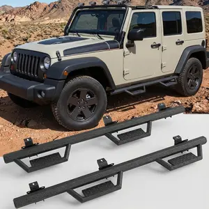 Two-Step Running Boards for 2007-2018 Jeep Wrangler JK 4-Door, Heavy Duty Steel Side Steps Nerf Bars, Textured Black