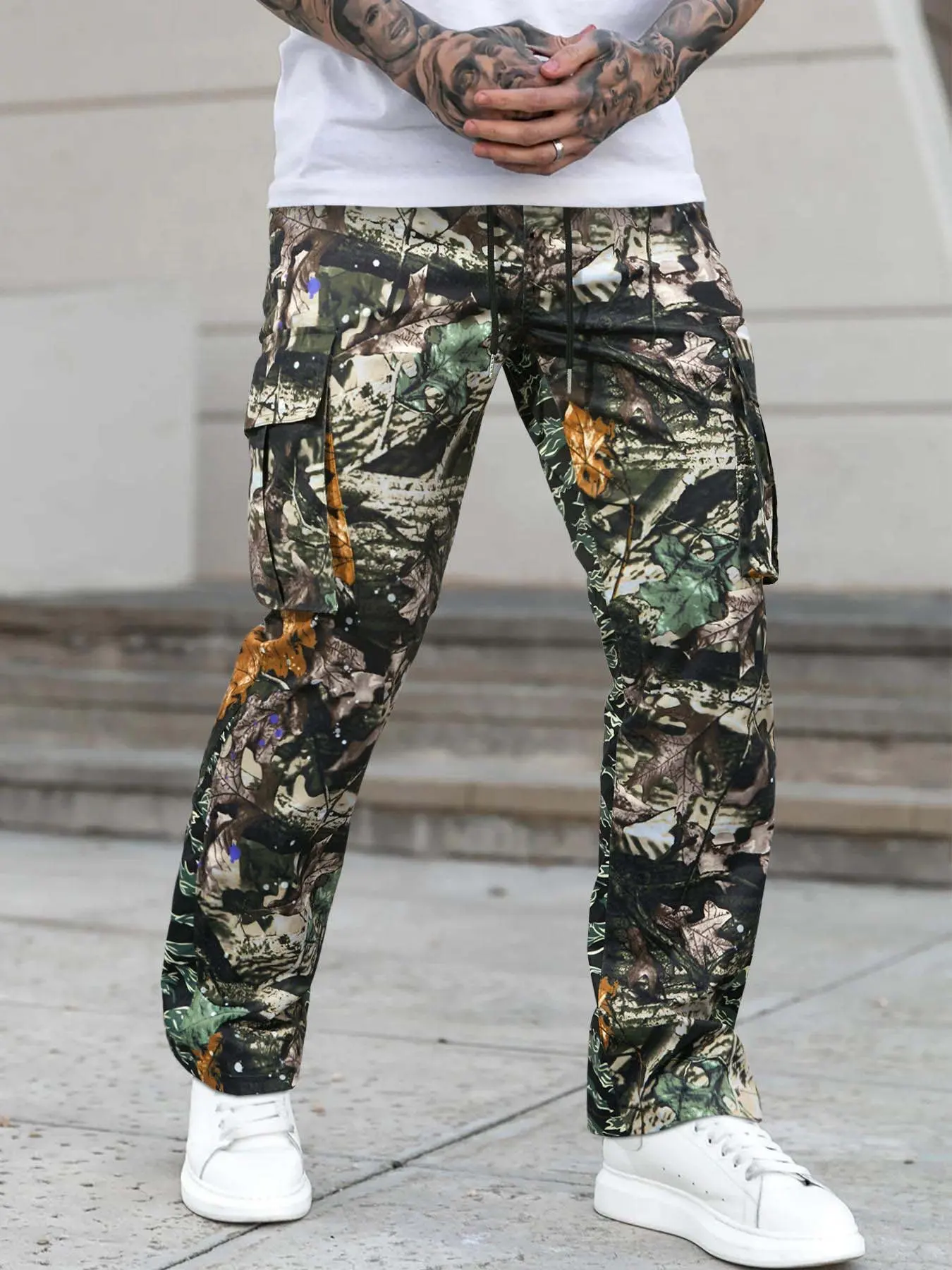 Unisex Regular Fit Camouflage Print Drawstring Waist Cargo Pants, Army Camo Pants, All Purpose Pants, Men's Street Fashion Casual Pocket Trousers For Daily Wear, Fashion Men's Bottoms For All Seasons