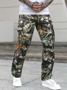Unisex Regular Fit Camo Print Drawstring Waist Cargo Pants, Men's Street Fashion Casual Pocket Trousers For Daily Wear, Fashion Men's Bottoms For All Seasons