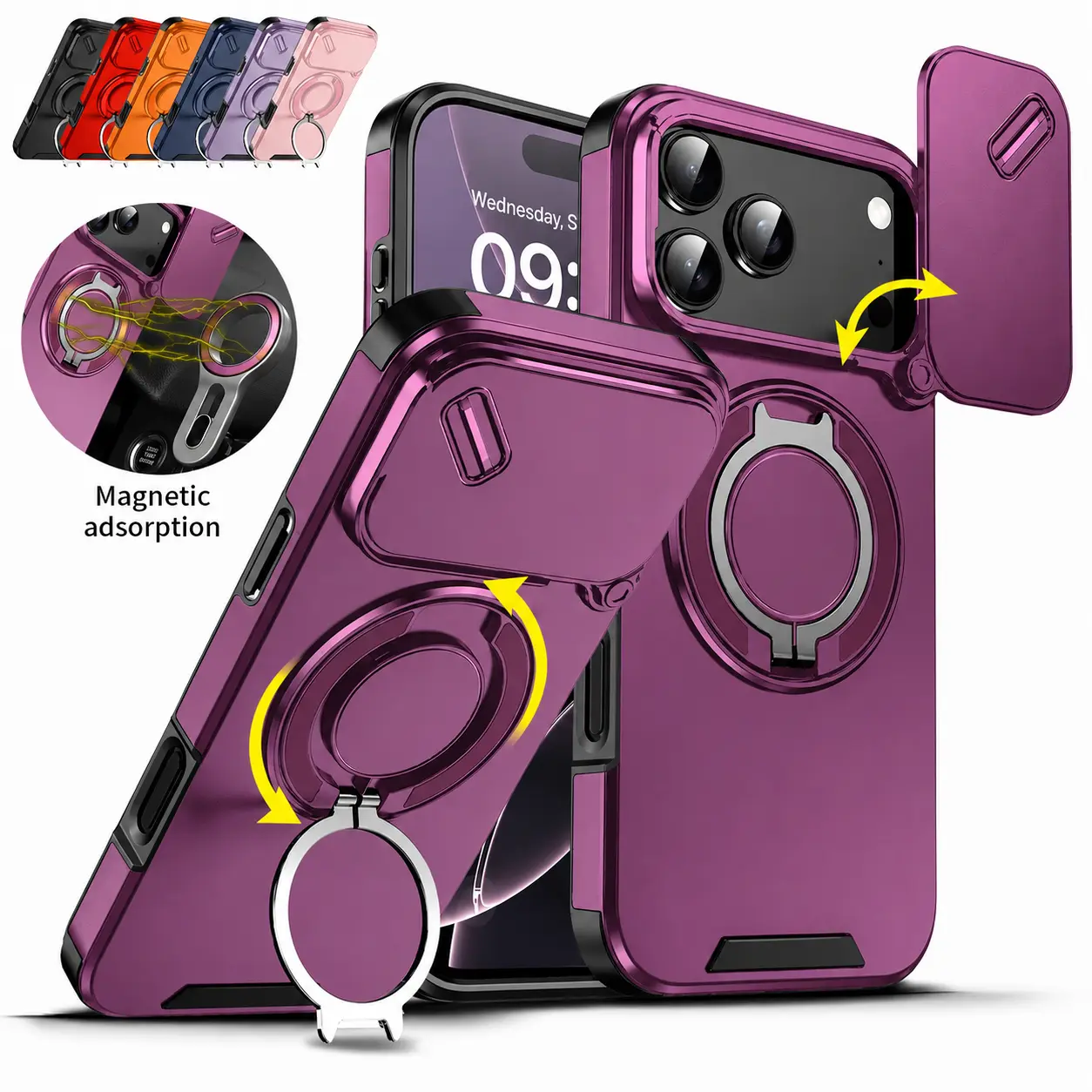 OREKROY Case For iPhone 17 Pro Max 17 Air 17 Pro 17 16 15 14 Plus 13 12 with Slide Camera Lens Protection Cover,360 Rotating Ring Kickstand MagSafe Magnetic Holder Military Grade Shockproof Protective Phone Cover,back to school,back to school haul