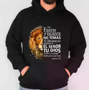 Lion Graphic Hoodie Featuring Inspirational Spanish Bible Verse for Faith Driven Fashion