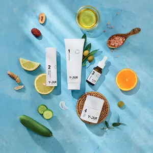 Y'OUR 4-Step Skincare Routine Set - Purifying Cleanser, Antioxidant Day Cream, Anti-Acne Serum, Revitalizing Night Cream - Gentle Moisture, Redness Relief, pH-Balanced, Non-Comedogenic SPF, Holiday Gift