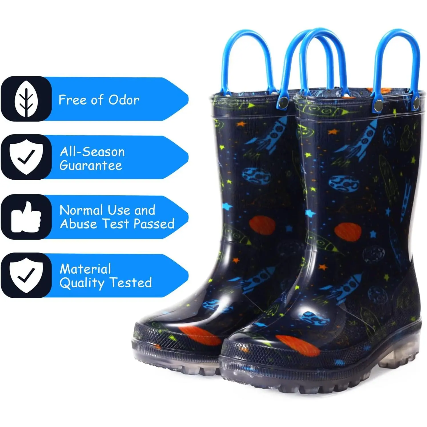 WILLPORT Toddler Rain Boots,Waterproof Light Up Kids Rain Boots with Easy-on Handles for Boys and Girls