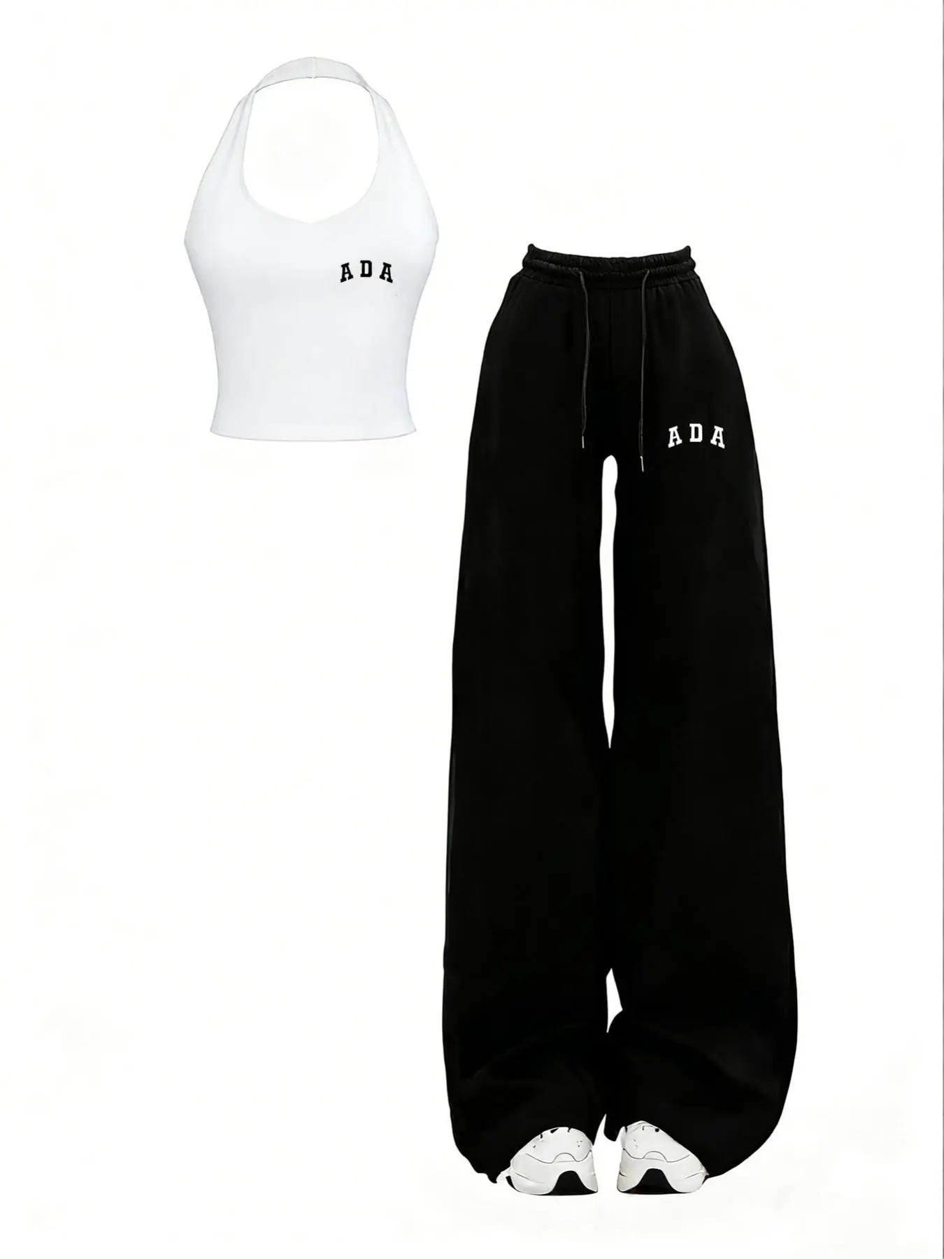 Women's New 2-Piece Set Outfit, Simple Chic Sexy Fitted Crop Top Tube Top with Ada Print + High-Waisted Drawstring Straight Leg Pants, Urban Outdoor Nightwear