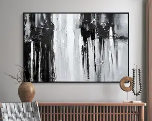 Framed Wall Art, Abstract Black and White Textured Canvas Wall Art Modern Home Decor Accents for Living Room Bedroom Wall Decor, Ready to Hang SHJY-00255
