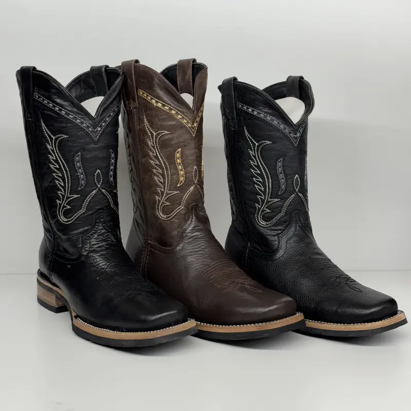 Texas Country Men's Leather Boots - Classic Square Toe Design with Durable Rubber Sole for All Seasons Wear