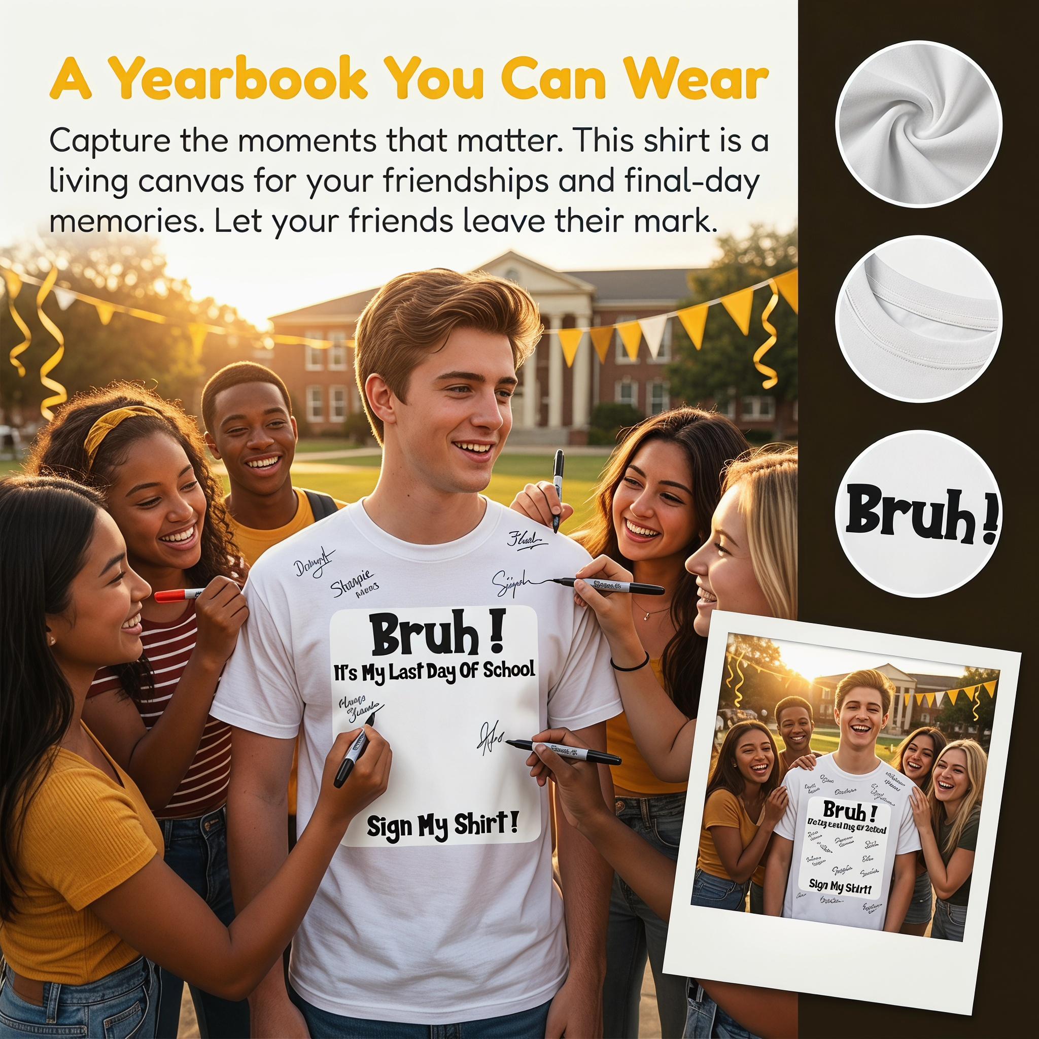 “Bruh It'S My Last Day of School Sign My T-Shirt” Funny Graduation T‑Shirt, Breathable, Comfortable Short Sleeve Tees Perfect for Boys Shirts Boy Girl Best Gift, Graduation Commemorative Tee