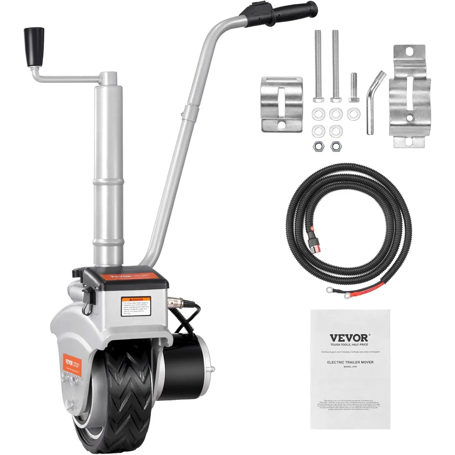 VEVOR 5000 lbs Capacity Electric Trailer Dolly with Thick Bracket, 350W 12V Jockey Wheel, 22 ft/min Speed, Adjustable Clamp-on Height (12"-24.8"), 8" Rubber Tire for Caravan, Boat