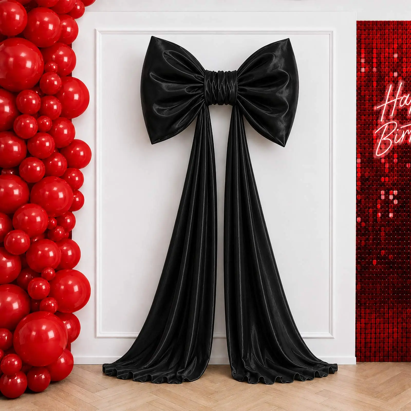 10ft Giant Black Satin Bow Backdrop Decor for Celebration Events, Photo Booths & Coquette Theme Parties