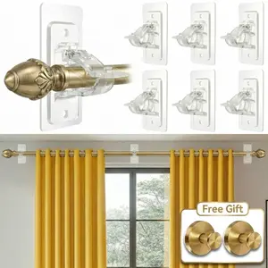 6-Pack No Drilling Self Adhesive Curtain Rod No Drill Curtain,Free Adjustable Curtain Rod Hooks,Rod Brackets Holder Hooks Nail  Curtain Hangers for Bathroom Kitchen Home Bathroom and Hotel waterproof hook strong hold hooks