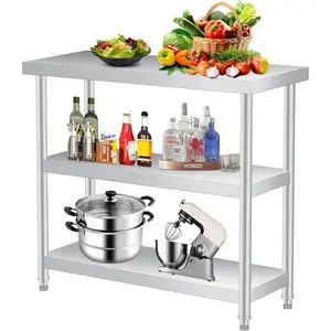 Stainless Steel Prep Table, Heavy Duty Commercial Kitchen Table with Storage Shelf, Multipurpose Outdoor & Indoor Side Table for Patio, Kitchen, Garage, Restaurant