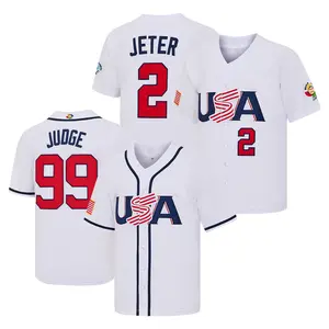 Men's USA Aaron Judge #99  Derek Jeter #2 Baseball Jersey, Exquisite Full Embroidery Jersey, WBC World Classic National Team Fan Apparel, Game Day Casual Sports Shirt