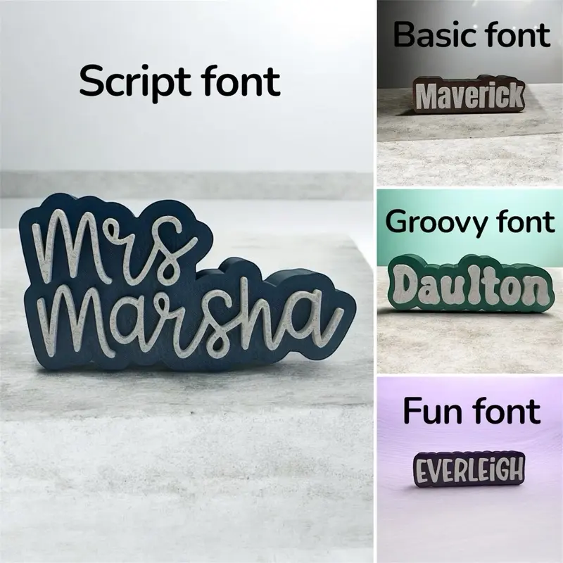 3D Printed Custom Name Signage - 6 Inches Playful Home Supplies, Signs for Bedroom, Hanging Decor with Multiple Fonts (Script, Basic, Groovy, Fun) - Blue-Purple Aura Base, White Name/Phrase for Home, Office, Three-Dimensional