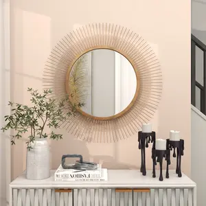 Starburst Gold Metal Room Wall Mirror with Thin Wire Rods
