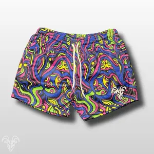 GOAT Strength 5” Inseam Mesh Shorts – Psychedelic Rave Design • Neon Swirl Festival Pattern • Athletic, Breathable, Stretchy Workout Shorts