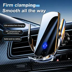 Wireless car charger, automatic clamping car air vent mount, 15W fast charging wireless charger, car automatic locking phone holder, super strong magnetic foldable navigation 360-degree rotating sunshade