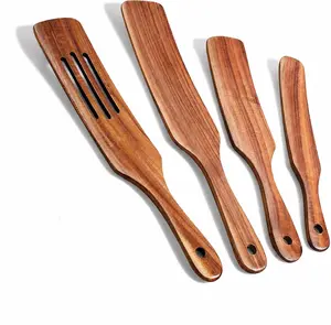 4PCS Spurtle Set,Wooden Kitchen Utensils Set, Wooden Spoons Utensils for Cooking, Stirring, Mixing, Serving, Kitchen Tools as Seen for Cookware