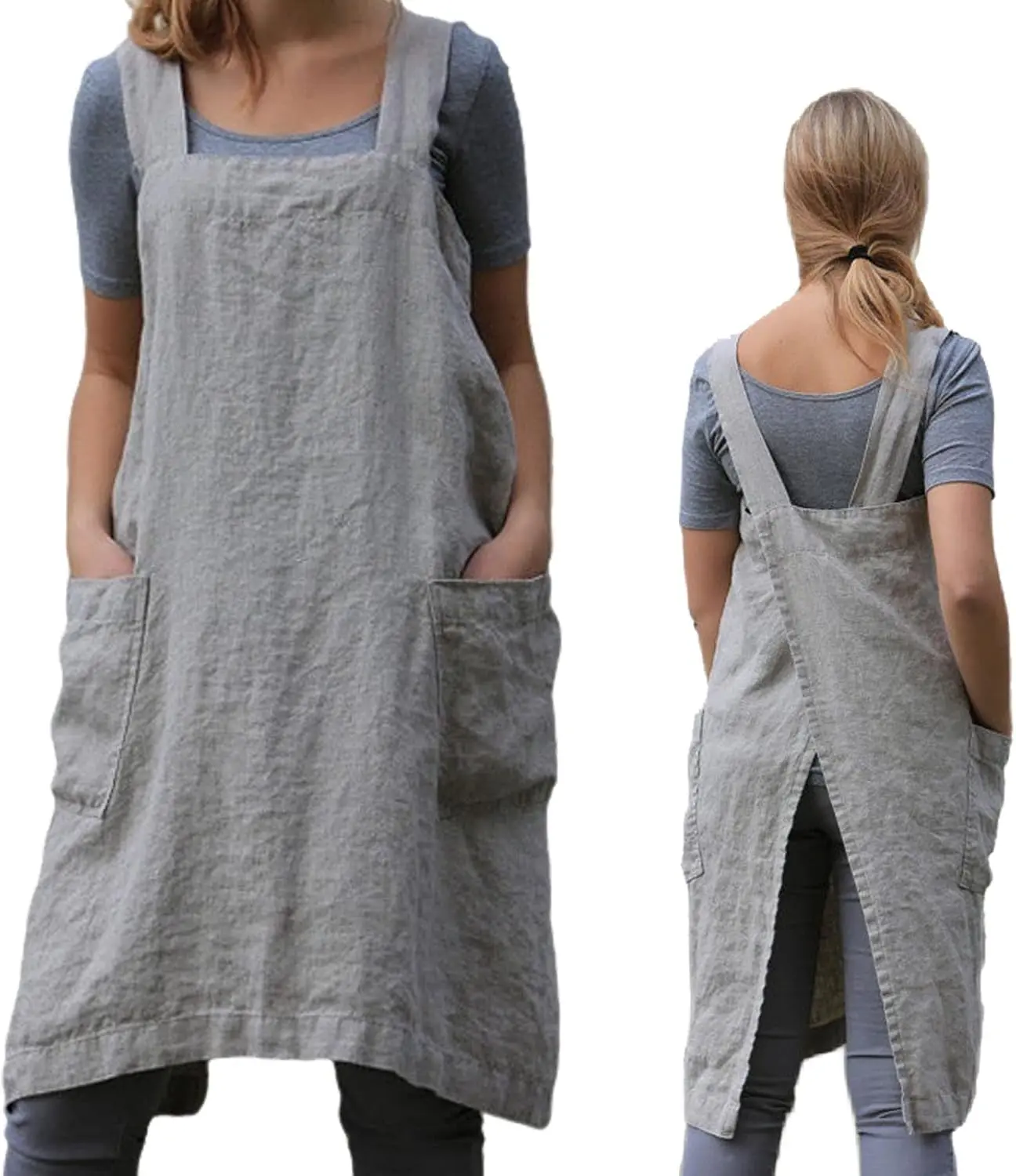 Women's Cross-Back Pinafore Apron with Large Pockets - Minimalist, Modern, Colorful Synthetic Art-Infused Apron for Kitchen Work, Gardening