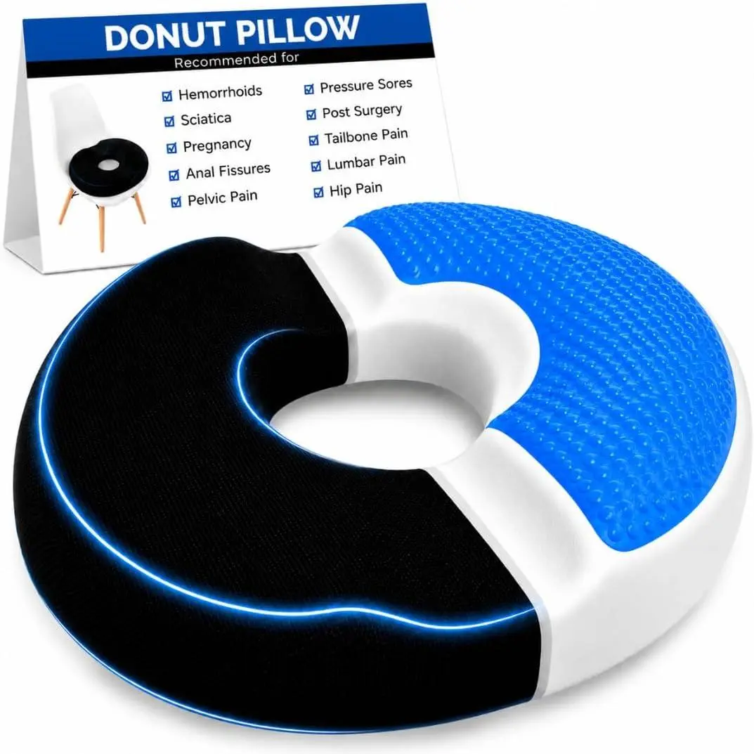 Donut Gel Sitting Pillow - Orthopedic for Tailbone Pain, Hemorrhoid, Bed Sores, Postpartum, Prostate, Coccyx & Sciatica Pain