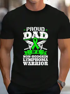 100% Cotton Proud Dad Of A Non-Hodgkin Lymphoma Warrior Awareness T-Shirt Women's Men's Graphic Tee Crew Neck summer vacation Tops