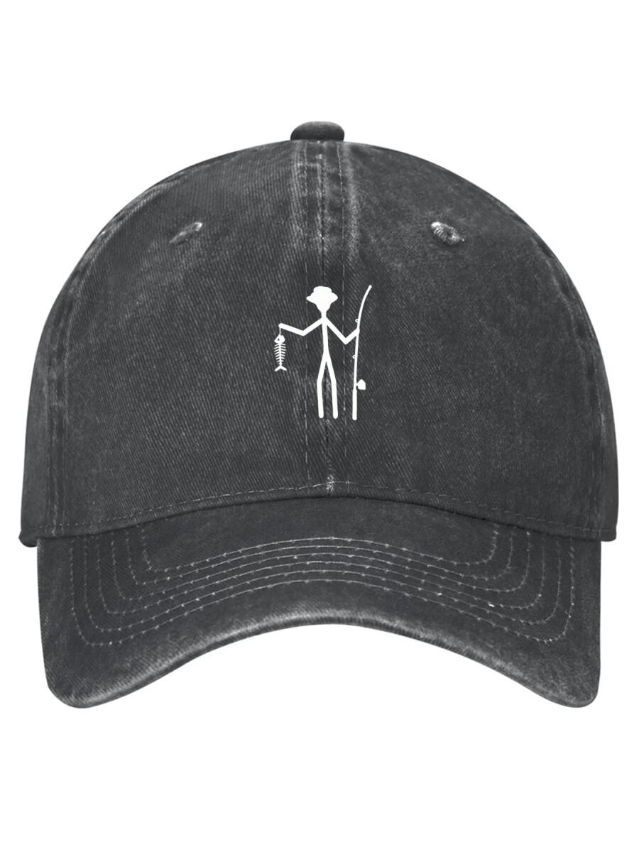 Funny Skeleton Fisherman Vintage Washed Dad Hat 100% Cotton Adjustable Baseball Cap with Playful Graphic for Casual Wear