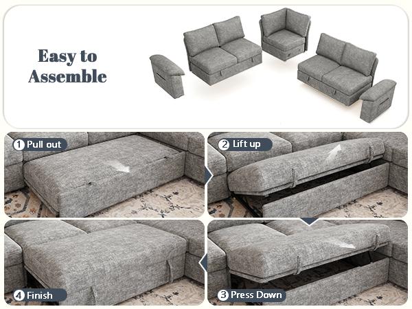 【3-4 Packages】108 Inch Sectional Sleeper Sofa with Pull Out Bed, U Shaped 5/7 Seat Modular Sectional Sofa with Storage, Sectional Couches for Living Room, Cloud Modular Couch, Removable Sofa Cover#daybed