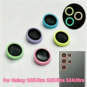 For Samsung Galaxy S26 Ultra/S25 Ultra/S24 Ultra Ceramic Lens Protector, Fluorescent Glass Film, Durable Tempered Glass, Dark Environment Glow