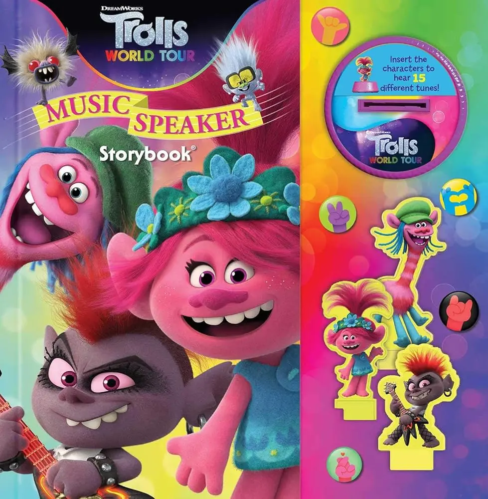 DreamWorks Trolls World Tour Storybook Music Speaker - Portable Interactive Singing Audio Sound System with Slot Insertion, Tune Playback, Electronics Compatibility, Interactive Sound Speakers