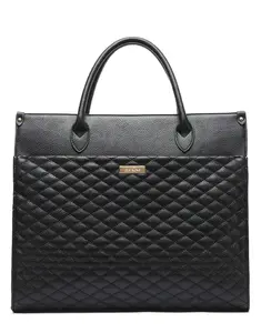 Luli Bebé Monaco Tote Bag – Ebony Black | Luxury Diaper & Travel Tote with Satin Interior, Multiple Compartments, Stroller & Messenger Straps