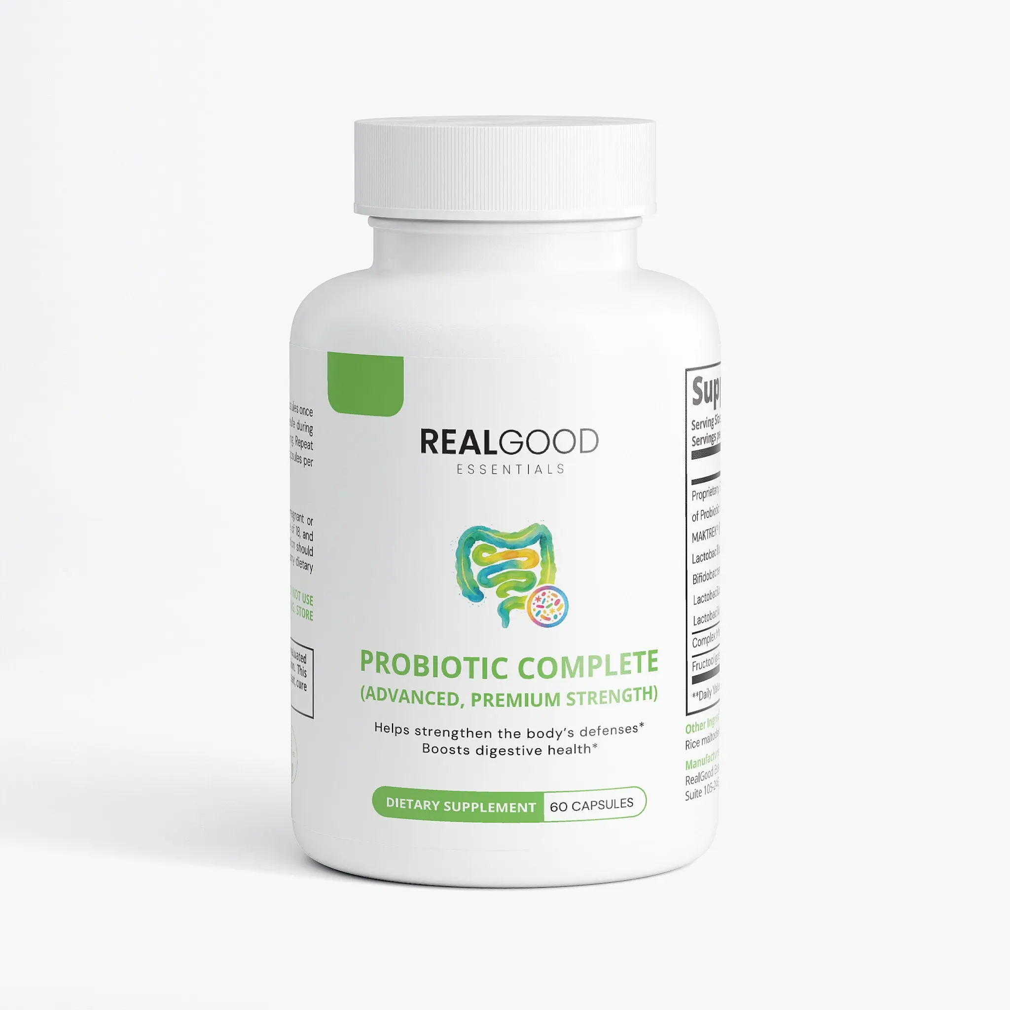 RealGood Essentials Probiotic Complete - Advanced Premium-Strength 40B CFU Prebiotic Blend with 4 Strains, 60 Capsules