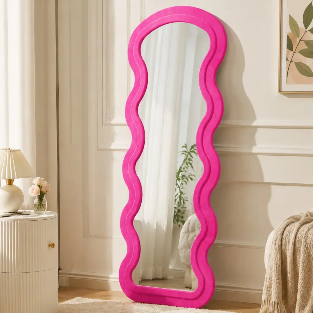 Littleox Flannel Full Length Wave rose Floor Mirror with Stand for Bedroom living room Hanging or Against The Wall