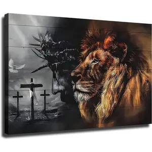 Jesus and Lion Canvas Wall Art Judah Lion Christianity Poster Decorative Room Gifts Colorful Ornaments Decoration Print