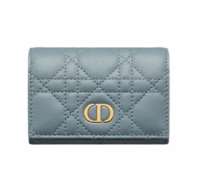Pre-owned Dior Calfskin Clutches & Wristlets Caro Glycine Cloud Blue Supple Cannage Wallet xiaotang001