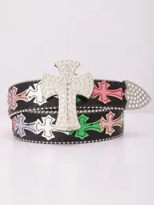 1pc Unisex PU Belt with Colorful Cross Buckle, Casual All-Season Accessory, Perfect for Jeans & Daily Wear, Ideal Gift for Girlfriend