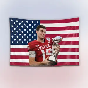 Fernando Mendoza USA Flag Tapestry, Vintage Patriotic Wall Hanging Decor, Football Quarterback American Flag Banner, Home Bedroom Sports Art, Gift for Fans