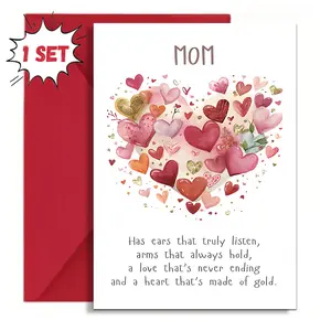 Mothers Day Card, Elegant Floral Heart Design, Thoughtful Greeting for Mom, Custom Message Card, Includes Envelope(4.7*7.1 inch)