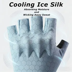 Half-Finger Ice Silk Gloves, Anti-Slip Shock Absorption, Breathable Sweat-Wicking, Suitable for Fitness Cycling, 1 Pair