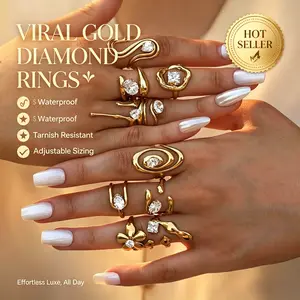 luck jewelry Cubic Zirconia Ring for Women, 18K Gold PVD Stainless Steel Minimalist Stackable Fine
