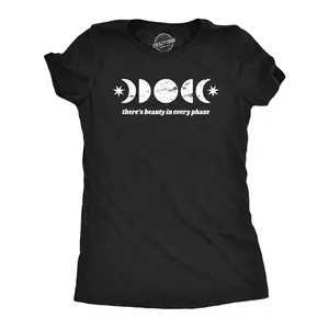 Womens Theres Beauty In Every Phase T Shirt Funny Cute Moon Lunar Phases Tee for Ladies Funny Womens T Shirts Cute Vintage Fashion Casual Ladies T-Shirt Gift Funny Space Top Women's Novelty Tees Black -