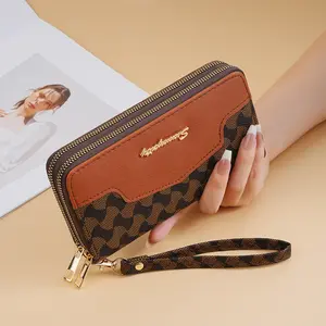 Fashion printing splicing long wallet women's new large-capacity wallet clutch bag premium double zipper mobile phone bag