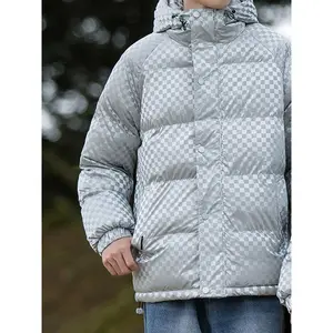 Men's Windproof Waterproof Hooded Jacket - Winter Sports & Outdoor Coat with Drawstring, White Quilted Design, Warm & Stylish for Hiking, Skiing, and Casual Wear, Hiking Jacket | Sporty Quilted Jacket | Waterproof Clothing