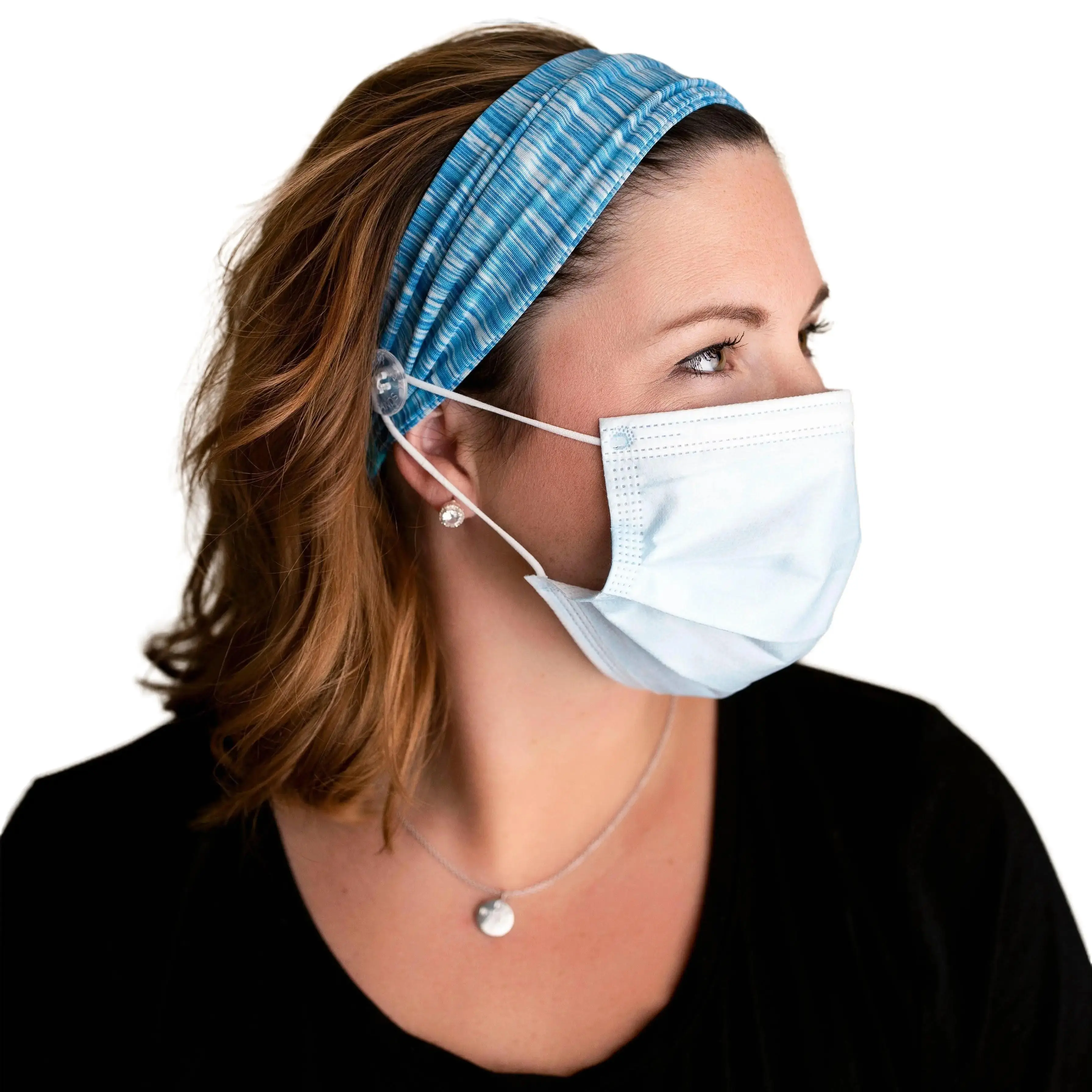 Cotton Candy Blue Savior Bands Headbands with buttons for masks - For Nurses