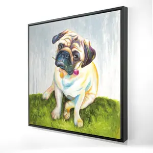 212 MAIN 24x24 in. Artistic Cute Pug with Rose Artwork, Contemporary Animal Design Home Decor, Posters & Prints Room Supply Gift