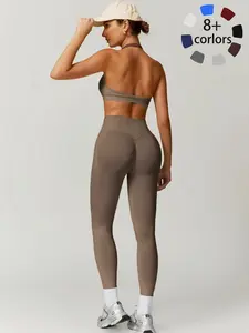 Women's Seamless Yoga Set, Sexy Backless Sports Bra & High-Waisted Tight-Fit Pants, Fashionable Activewear for Women, Backless Gym Clothes